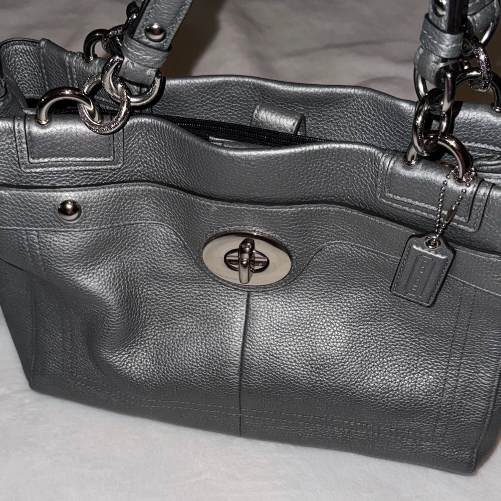 Coach Pebbled Leather Shoulder Tote in Charcoal - Picture 2 of 13